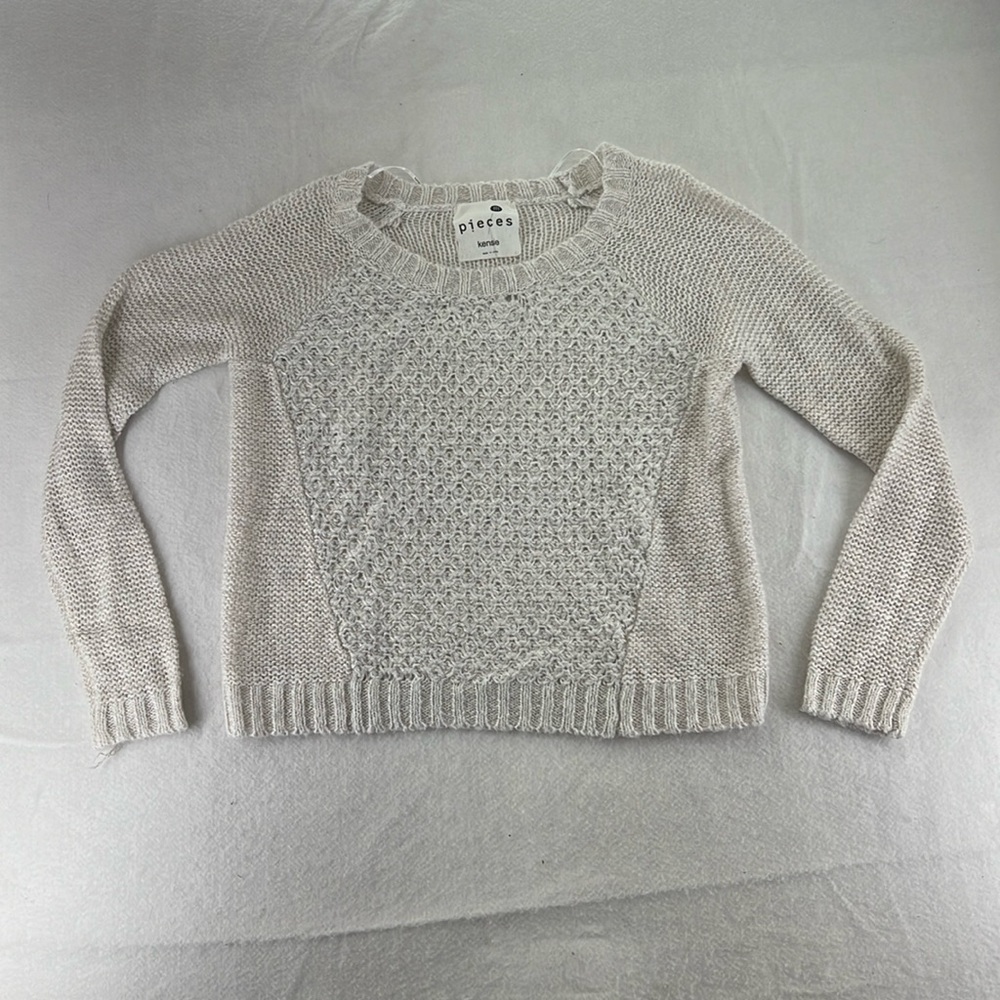 Kensie Pieces Long Sleeve Sweater Knit Cream Pullover Womens Size M
